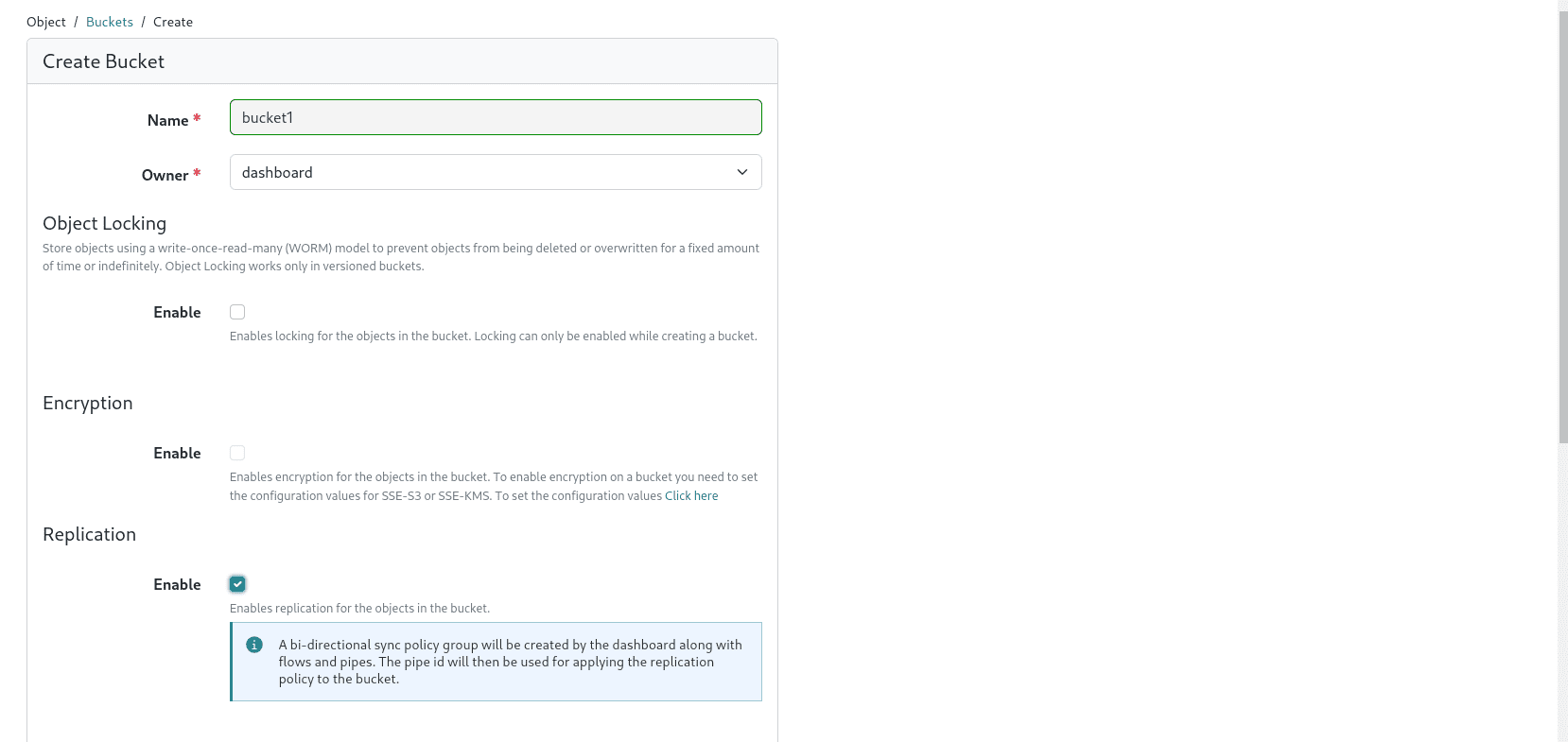 从存储桶表单启用复制