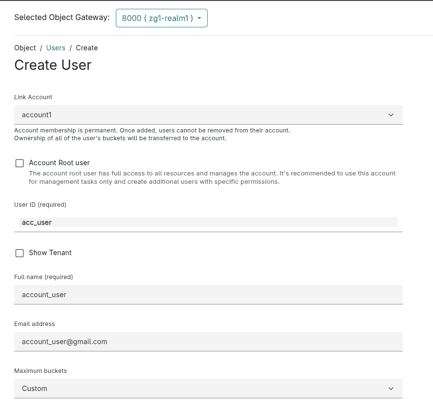 Step 4: Create User: Link user with account